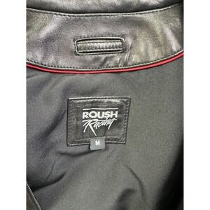 Roush Racing Men's Black Leather Zip Up Jacket Embossed Logo Minimalist Biker M